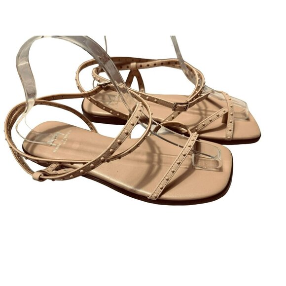 Marc Fisher NALICA Nude Leather Studded Strappy Wrap Sandal SZ 6M Square Toe NEW - Picture 4 of 10
